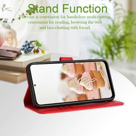 JHWVVTF for Moto G Power 5G 2024 Case Wallet, Cute Floral Pattern Leather for Women Girl, Card Holder Kickstand Flip Cases, Wrist Strap, Magnetic Closure, Shockproof Protective Cover (Red)