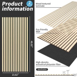 AMZDEPOT Wood Slat Wall Panel, 48'' x 24'' Wood Panels for Wall, 3D Soundproof Wall Panels, Large Acoustic Panels for Interior Ceiling and Wall Decor Noise Reduction, 2 Pack, Oak
