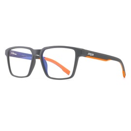 JFXQDR Men's Blue Light Blocking Glasses, Fake Nerd Square Frame Computer Gaming Screen Eyeglasses Anti Glare & UV RF6207 (Grey & Orange)