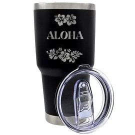 Premium 30 oz Aloha Black Tumbler with Slider Lid - Stainless Steel, Hibiscus Floral Design - Ideal Hawaii Theme Travel Tumbler for Hot/Cold Drinks, Souvenirs, Gifts, Beach Parties, and Summer Events
