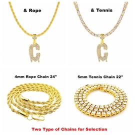FW Jewelry Gold & Silver Initial Letter Necklaces, Men/Women - Dripping Pendant Chains (A-Z, C-Gold & Tennis)