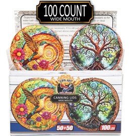 Supa Ant Wide Mouth Canning Lids (100pcs) Decorative Tin Canning Lids Wide Mouth (Wood Frame) Buckle Proof and Rust Proof - Perfect Fit Can Lid for Mason Jars Canning Supplies