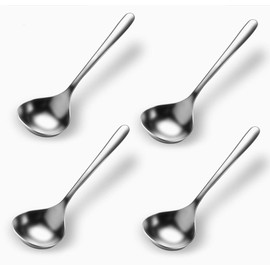 Qualizon 18/8 Stainless Steel Heavy Duty Deep Soup Spoon - (A Type 6.7inch) Regular Handle Personal Table Spoon Set of 4