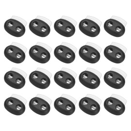 sourcing map 40Pcs 5mm Plastic Cord Locks Double Hole Spring Slider Toggles Clip End Stopper Fastener for Drawstrings Paracord Shoelace, Clear Black