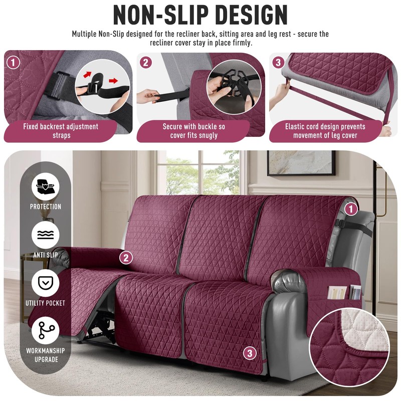TAOCOCO 100% Waterproof Recliner Cover, Non-Slip Washable Reclining Couch Cover