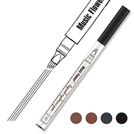 Music Flower Eyebrow Pencil, Black Brow Pencil, Waterproof Brow Pen with 4 Micro-Fork Tip, Smudgeproof Fine Sketch Long Lasting Pen