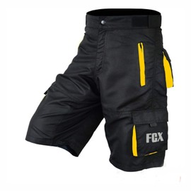 Mens Cycling MTB Shorts Baggy Style Multi Pockets Downhill Mountain Biking Team Bicycle Shorts Free Detachable Padded Liner (Black Yellow, Medium)