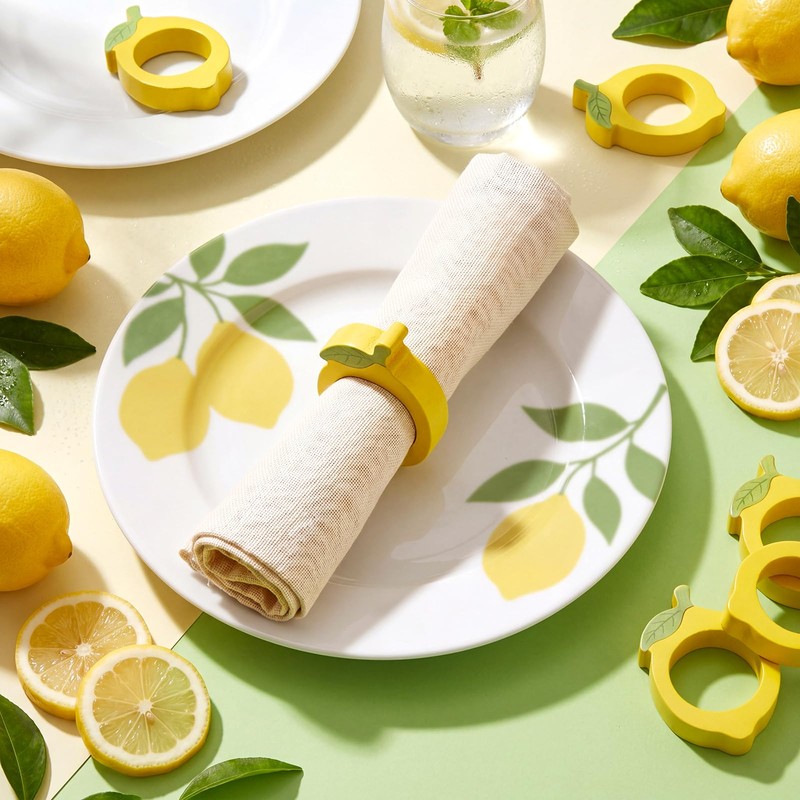 Gandeer 12 Set Lemon Napkin Rings Wooden Lemon Napkin Ring