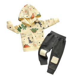 Infant Baby Boys Clothes Sets Little Boy Long Sleeve Pullover Hoodie Sweatshirts Tops Pants Set Light Yellow 12-18 Months