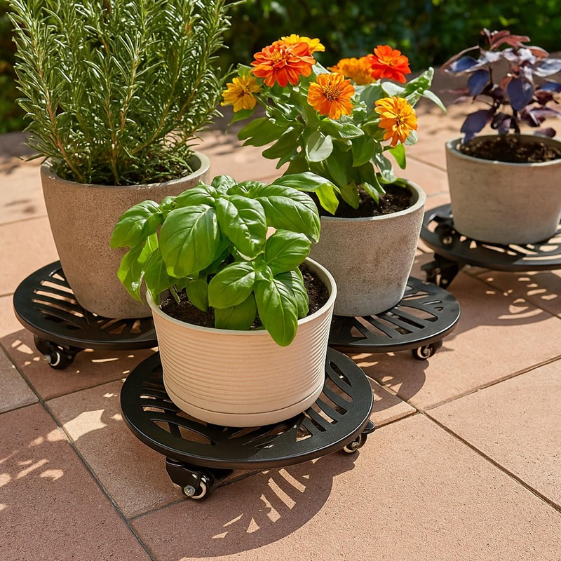 2 Packs Metal Plant Caddy with Wheels 13” Heavy-duty Wrought