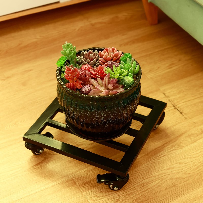 Large Metal Square Plant Caddy with Wheels 13.6” Iron Wrought