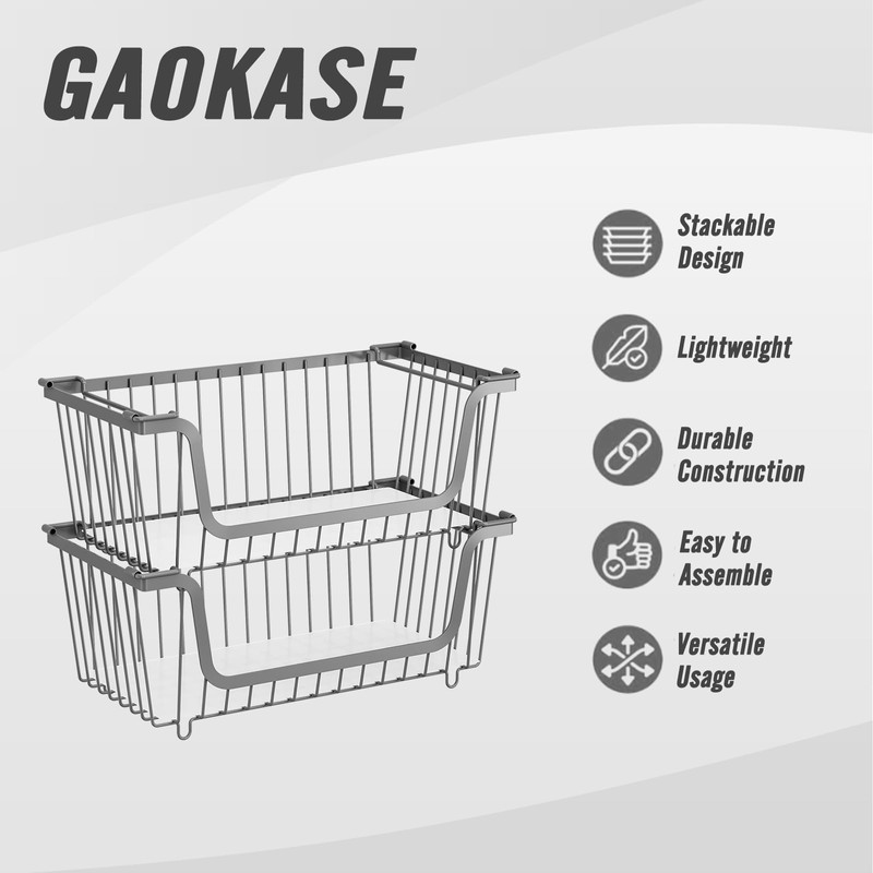 GAOKASE 4 Pcs Stackable Wire Baskets for Pantry Organizers and