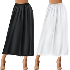 Jiuguva 2 Pieces Half Slip Lace Long Underskirt Women's Satin Half Slip for Under Dresses(3X-Large,Black, White)