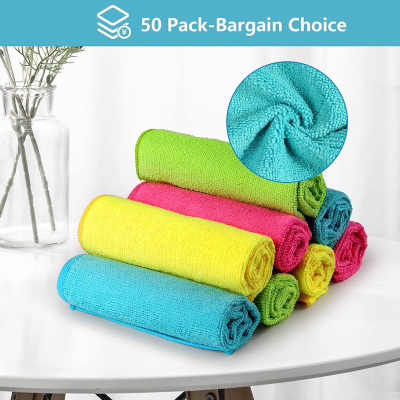 HOMEXCEL Microfiber Cleaning Cloth,50 Pack Cleaning Rag,Cleaning Towels with 4
