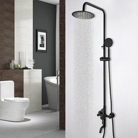 Washly 8" Black Rain Shower Faucet Set Round Jets Handheld Sprayer Mixer Wall Mount Tub Taps