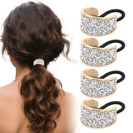 Oblihumoy Rhinestone Hair Ties for Women Elastic Crystal Scrunchies Fashion Hair Bands Sparkling Ponytail Holders Elegant Hair Accessories