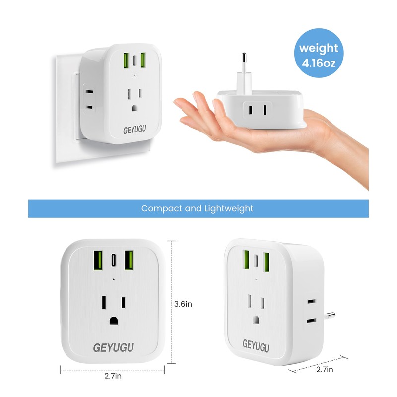 European Plug Adapter, Adapter Europe to Canada with 4 AC