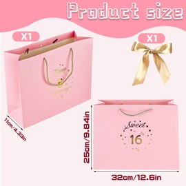 Hongplus Pink Sweet 13th Birthday Gifts Bag with Greeting Handles and Ribbon for Girls 13 Year Old Birthday Gifts Wrapping Bag for Party Favors Goodie Wrapping Bag Decorations Supplies