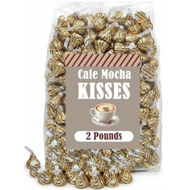 Hershey Kisses Espresso Cafe Moka, 2 Lbs Bulk Coffee Flavored Milk Chocolate Kisses, Individually Wrapped in Gold Striped Foils, for Coffee Lovers, Desserts and Snacking