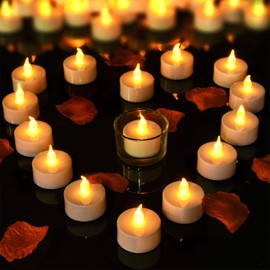 Pandaing Lasts 2X Longer Flameless Tealight Candles [100 Pack, Batteries Included], Realistic Tea Lights Candles, Flickering Bright Tealights, Battery Operated Unscented Candles