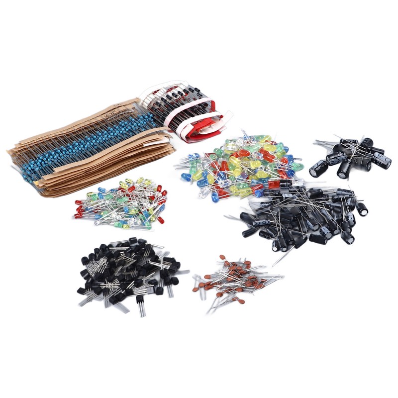 1500PCS Electronic Component Kit Resistors Transistors Ceramic Electrolytic Capacitors LED
