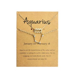 2Pcs 12 Constellation Zodiac Sign Layered Choker Necklaces Letter Astrology Horoscope with Message Card for Women Jewelry-Aquarius