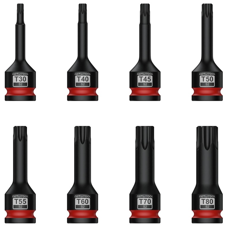 GETLITOOL 8Pcs Impact Torx Bit Socket Set, 1/2" Drive S2