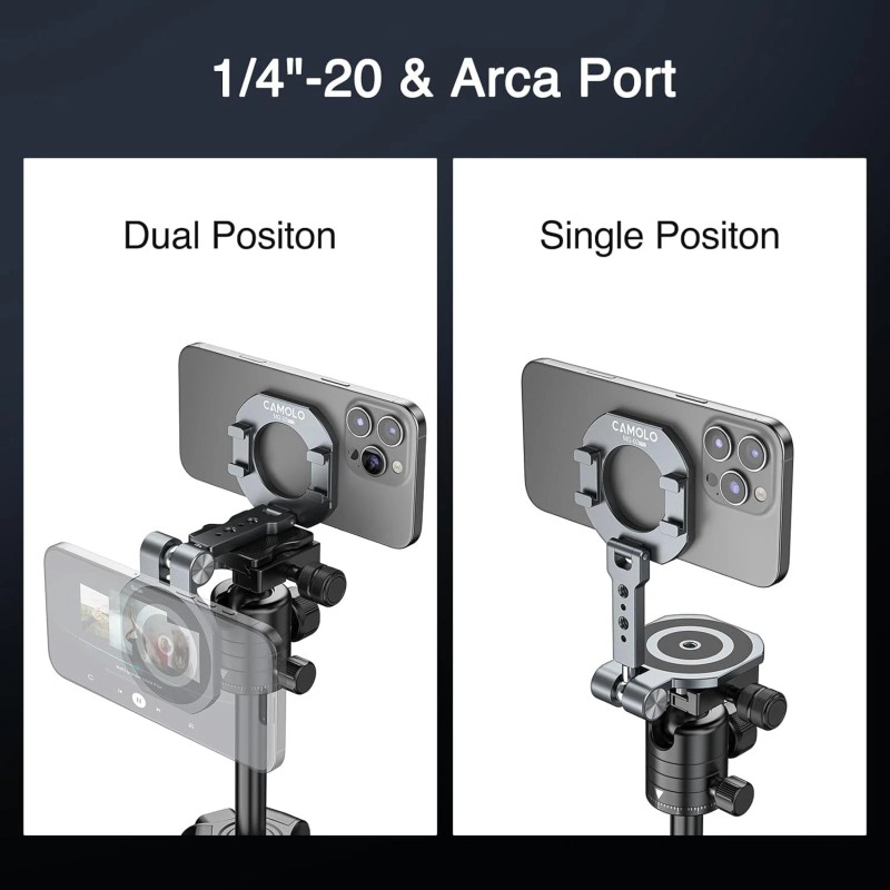 CAMOLO Dual Magnetic Phone Holder 1/4"-20 Tripod Mount Compatiable with