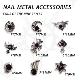 DEFGNOP 36 Pieces Charms Nails, DIY Accessories Nail Design, Vintage Nail Crochet Alloy Metal Jewellery, Hexagram Cross, Black Nail