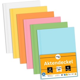perfect line - 12 File Covers DIN A4 - Sturdy Cardboard Staplers Made of Recycled Cardboard, 250 g/m², 6 Colours - Environmentally Friendly, Blue Angel Certified, Made in Germany