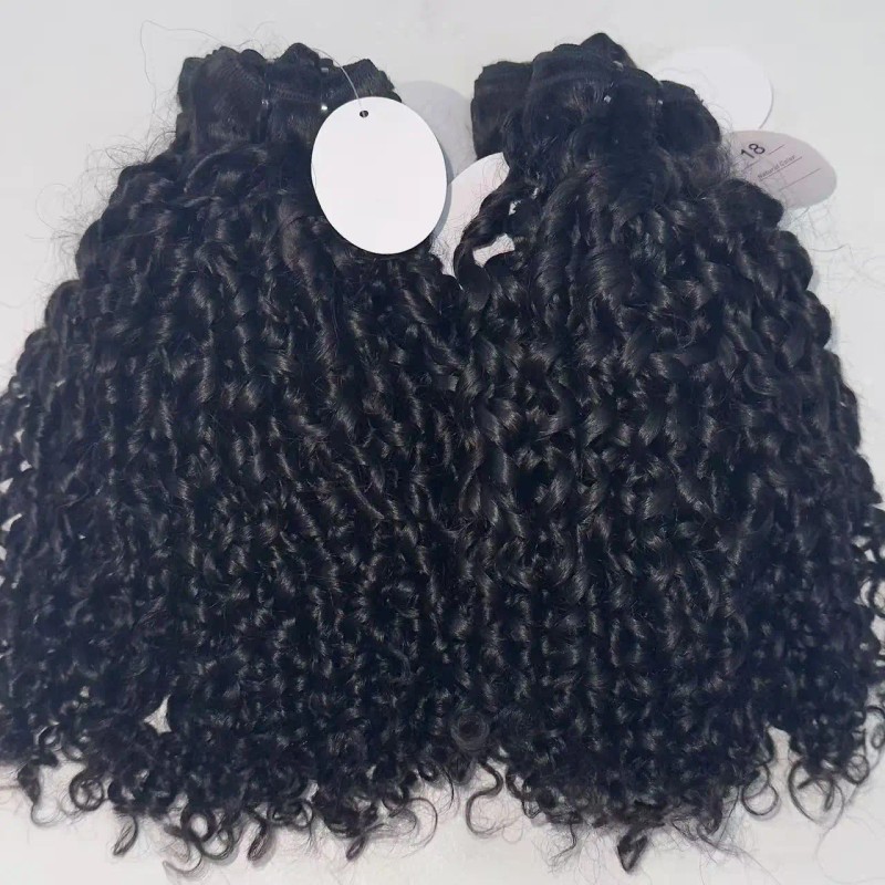 Pixie Curly Human Hair Bundle With Closure Natural Black Color