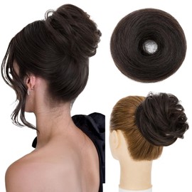 Hairro Human Hair Messy Bun Hair Piece For Women Real Hair Scrunchies Messy Bun Extension Remy Updo Wrap On Bun Accessories Rubber Band Chignon Ballet Hair Bun 25g #1B Natural Black