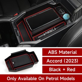 BRMYL Car Center Console Organizer for 2023 Honda Accord Accessories Hybrid Sport/EX-L/Sport-L/Touring Armrest Box Organizer with Non-Slip Mats, Red