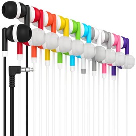 Maeline Bulk - Paquete de 30 auriculares estéreo para niños para el aula escolar, biblioteca, viajes, gimnasio, hospital, museos jack de 3.5 mm, auriculares con cable sin enredos para reproductor de