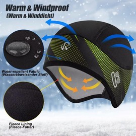 ROTTO Cycling Skull Cap Helmet Liner Fleece-Lined with Ear Covers and Glasses Slots for Cycling Motorcycle Running