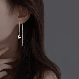 SLUYNZ 925 Sterling Silver Butterfly Dangle Earrings Chain for Women Teens Girls Butterfly Drop Earrings Threader Tassel (A-Silver)
