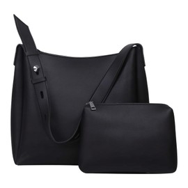 Naapesi Women's Handbag, PU Leather Shopper Set with Adjustable Shoulder Strap, Simple Handbag, 2-Piece Set, Tote Bag, Shoulder Bag for Work, School, Shopping and Travel, Large Capacity, black