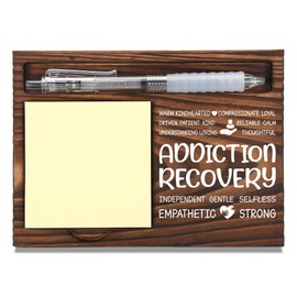 Addiction Recovery Gifts, Sober Sobriety Rehab Gift, Office Coworkers Staff Gifts, Sticky Note Holder Wooden Notepad & Pen Holder 6.5" x 4.7" - FTA301