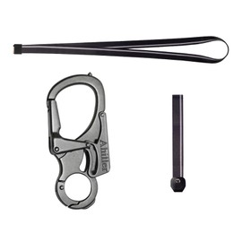 [Ahiller] Carabiner, Keychain Set, Double Lock Design, Tungsten Tip Cone, Small Alloy Canabilla with 2 Straps Suitable for Camping, Hiking, Fishing, Outdoor Survival, etc, 1 x Gunmetal [With black