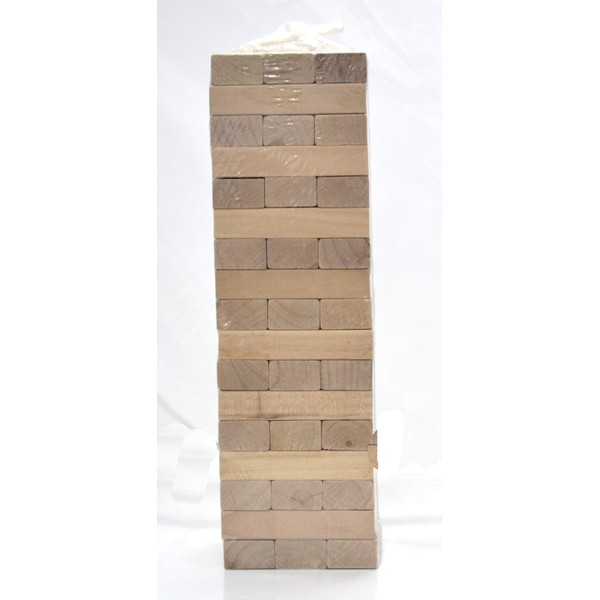 Wooden Block Tower Game 51 Rectangular Pcs Hardwood Set Block Stacking, Stack Crashing Game Plain Wood