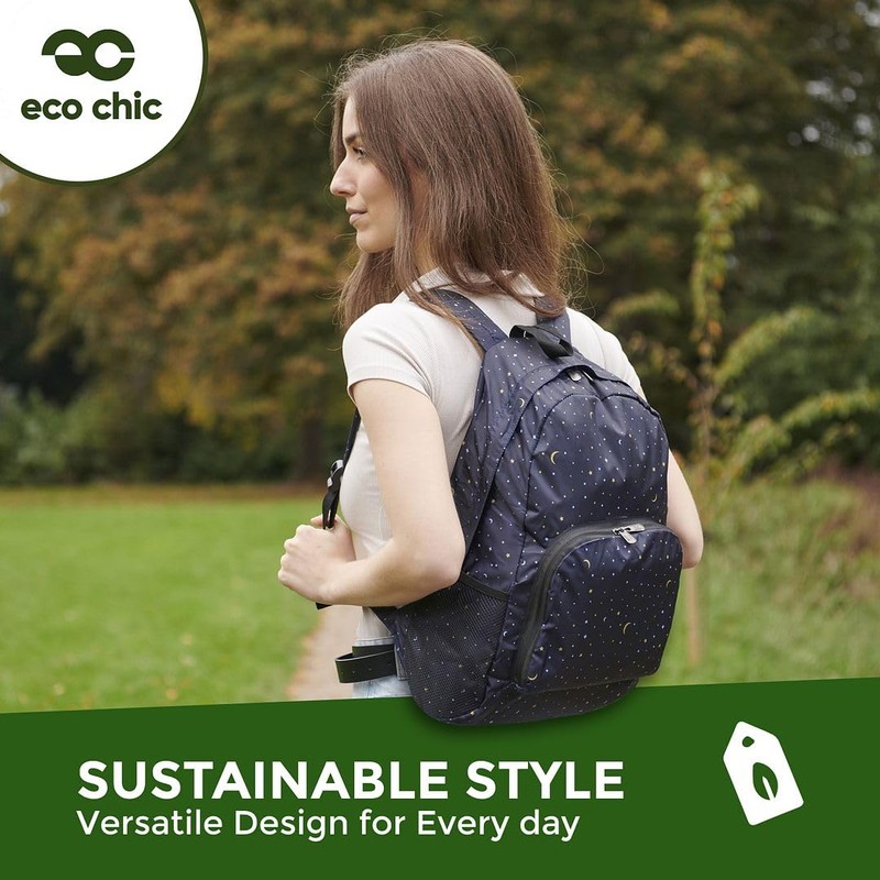 ECO CHIC Lightweight Foldable Water Resistant Backpack Rucksack Folds into
