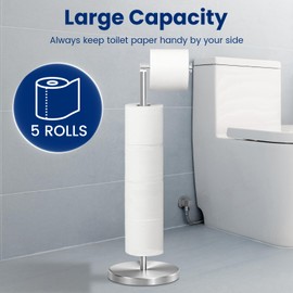 Toilet Paper Holder Stand, Stainless Steel Bathroom Toilet Paper Roll Holder Stand, Free Standing Toilet Paper Holder, Steady Toilet Paper Holder with Solid Weighted Base - Silver