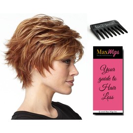 Fascination Wig Color RL10/12 - Raquel Welch Women's Wigs Short Razor Cut Heat Friendly Bundle with Comb, MaxWigs Hair Loss Booklet
