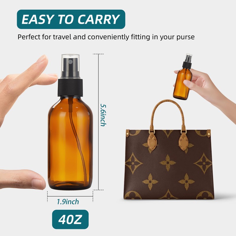 Bastelica 4 Pack 4 oz Amber Glass Spray Bottles with
