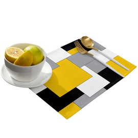 Abstract Art Placemats Set of 6,Non Slip Washable Farmhouse Table Mats Set, Black and Yellow Table Placemats for Kitchen Dining Table,Wedding Holiday Party Decoration
