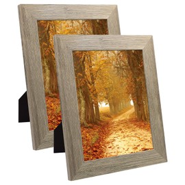Frametory, Set of 2-8x10 Photo Frame - Natural Grain Color, Wide Moulding Design - Wall Hanger, Back Turn Buttons, Easel Stand - Wall Display or Tabletop Display