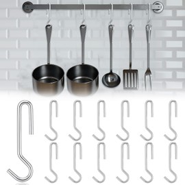 MorningRo 12 Pcs Heavy Duty Pot Hooks Straight Pans Hooks Use with Pot Racks Galvanized Steel Pans Storage Holder for Hanging Kitchen Utensils