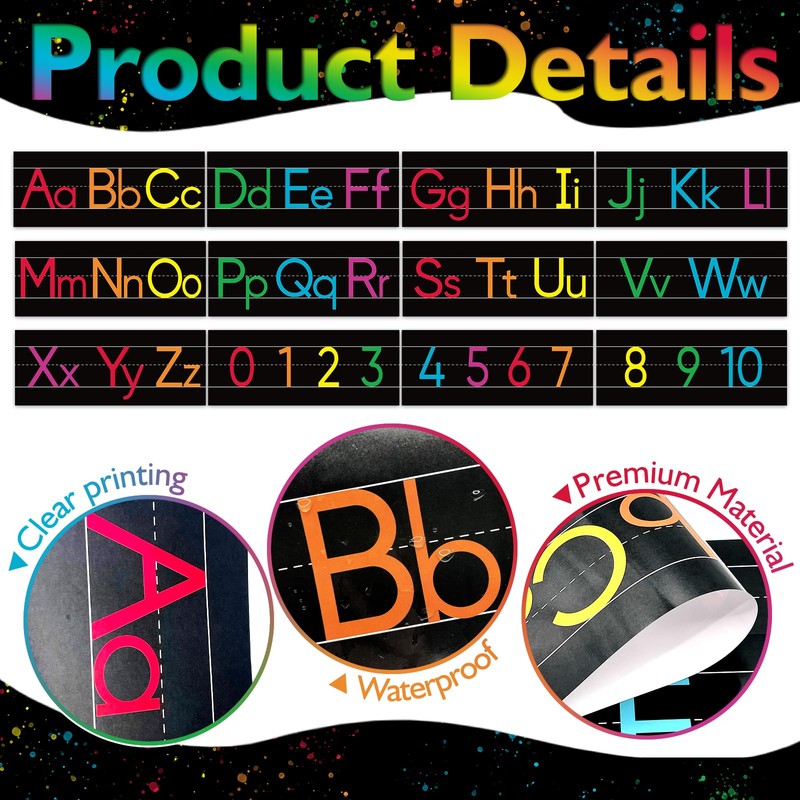 12 Pieces Alphabet Line for Classroom Wall Chalkboard Brights Manuscript