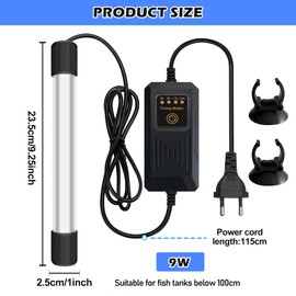 Aquarium UV Steriliser, 9 W Blue Aquarium Clean Light with Timer, Length UV Steriliser Light, Lamps Bacteria Killing for Underwater Sterilisation Algae Removal Deodorisation (EU Plug)