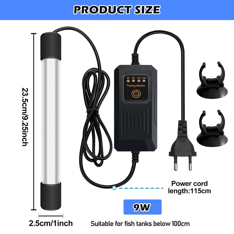 Aquarium UV Steriliser, 9 W Blue Aquarium Clean Light with